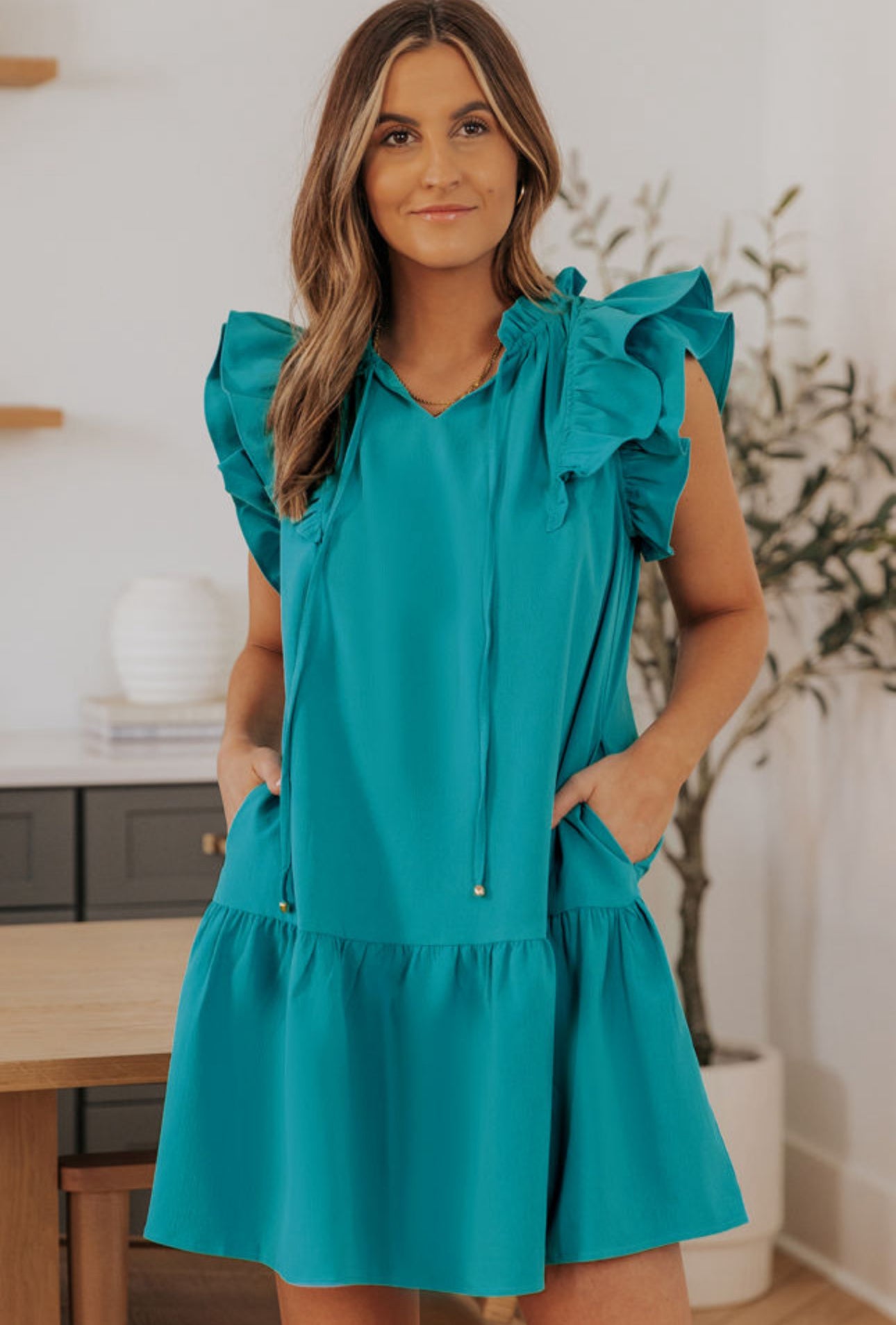 Aqua Tiered Dress