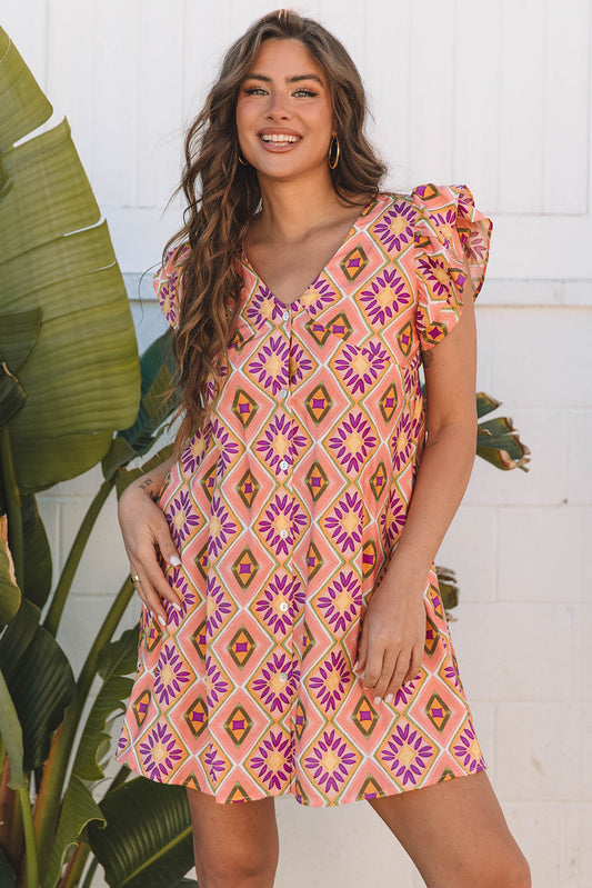 Orange Geometric Short Dress